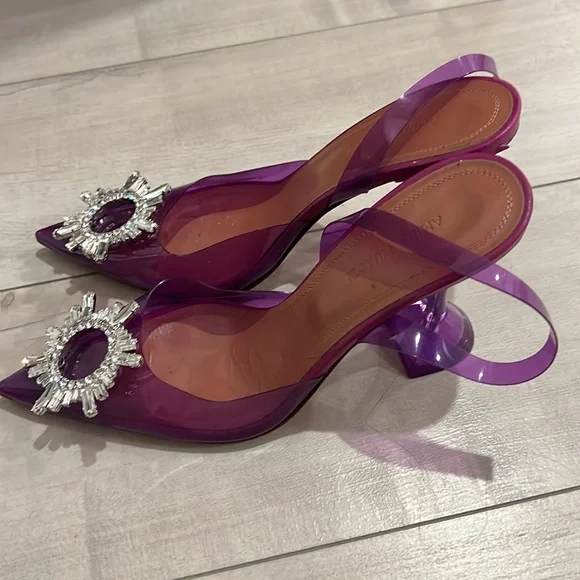 Amina muaddi size 37 purple pvc crystal embellished begum sling back pumps - Picture 2 of 6